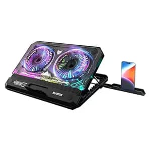 EvoFox Blizzard RGB Cooling Pad for Gaming Laptop with Transparent Upper Surface, 2 Large Fans, 8 Adjustable Angles, Edge RGB Lighting, Additional USB Port for Laptops up to 43.18 cm (17 inches)