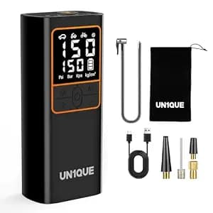 UN1QUE PT600 Cordless Tyre inflator for Car and Bike,150 PSI,6000 mAh Car Air Pump with LED Flash Light,Digital Display,Auto Shutoff Air Inflator for Cars,Bikes,Motorcycles,Balls