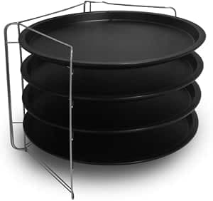 Set of 4 Pizza Pans Diameter 32 cm Steel with Double Non-Stick Coating with Grate Black