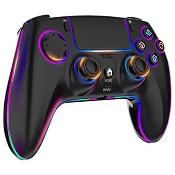 MYSTILUCK Wireless Controller for PS-4/PS-3/Pro/PC/MAC/iOS/Android/Steam Deck, Gamepad with 7 Colours RGB Lighting/Hall Effect Joystick/Dual Vibration/Turbo/Touchpad/Headphone Jack/1500mAh Battery