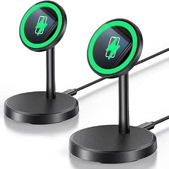 Magnetic Wireless Charger iPhone, 2 Pack 15W Fast Mag-Safe Charger Stand for iPhone 17/17 Air/17 Pro/17 Pro Max 16/15/14/13/12 Series, Wireless Charging Station for Pad/AirPods(Black)