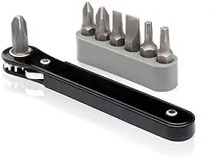 NEIKO 03044A 1/4-Inch Drive Mini Ratchet Screwdriver Set, 8 Pc, Cr-V Steel, Tight Reach, 90 Degree Screwdriver, Low Profile, Close Quarter, Right Angle Offset, Short Phillips, Slotted, Torx Star