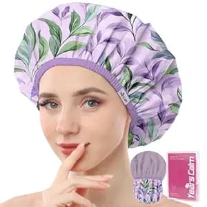 Years calm Shower Caps for Women Reusable Waterproof – Double Layer Elastic Cap with Tropical Botanical Print Shower Cap for Shower, Spa, Travel, Bath & Daily Hair Protection