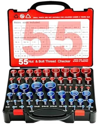 55 Pcs Nut and Bolt Thread Checker (25 Metric & 30 Standard), Bolts and Nut Identifier Thread Gauge, Detachable Bolt Size Finder Especially for Tight Spaces