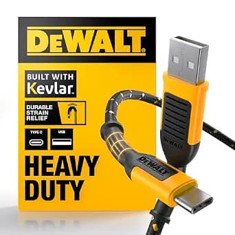 DEWALT Heavy Duty USB C Cable, Premium Braided Nylon USB A to Type C Charger Cable Fast Charging for iPhone 17/16/15 Series, Samsung Galaxy S10 S10+ / Note 9, LG V30 (USB 2.0, Black)