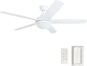 Prominence Home Ashby Modern 52 Inch Ceiling Fan with Light, LED Fan with Remote Control, Tri-Mount Indoor Fan with 5 Blades, White and Gray Oak Blade Finish Options, Farmhouse White (80094-01)