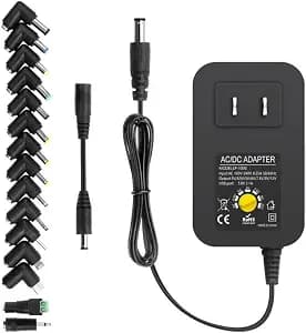30W Universal AC to DC Power Adapter Adjustable Power Supply 3V 4.5V 6V 9V 12V 2A 1A DC Adapter AC 100-240V to DC 3-12V Multi Voltage Switching Power Adapter with 15 Tips + Polarity Converter