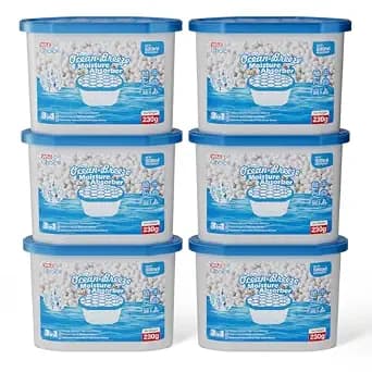 W&E Choice Moisture Absorbers with Ocean Breeze, Portable Dehumidifier for Closet & Bathrooms, Kitchen, Humidity Absorber Odor Eliminator Absorber 6 Pack