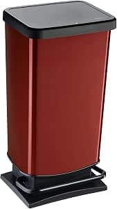Rotho Paso Bin 40L with Pedal and Lid, BPA-Free Plastic (PP), Metallic Red, 40L (35.3 x 29.5 x 67.5 cm)