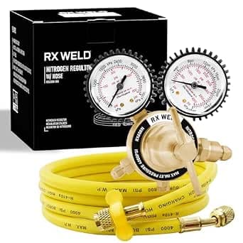 RX WELD Regulador de nitrógeno con entrada CGA580 de 0-600 PSI, conexión de salida macho de 1/4 pulgadas, regulador de tanque de nitrógeno con manguera de refrigeración de 5 pies