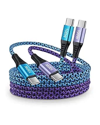 100W USB C Charger Cable, [2Pack/6ft] PD 5A Super Fast Charging Type-C to Type-C Cable Braided USB C to C Cord for Samsung Galaxy S26 S25 S24 Google Pixel 10 9 Pro iPhone 17 16 15Pro Max MacBook iPad