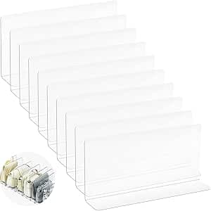 Pack of 10 Shelf Dividers, Shelf Dividers, Cabinets, PVC Baffle, Transparent, Cabinet Dividers, Acrylic Shelf Dividers for Bookcase, Bedroom, Kitchen, Cabinets Organisation