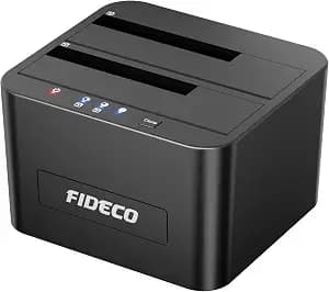 FIDECO External Hard Drive Docking Station, Hard Drive Dock for 2.5 and 3.5 inch SATA HDD SSD, HDD Docking Station with Dual Bay, USB 3.0 Hard Drive Reader, Support Offline Clone and UASP