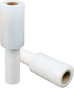 Stretch Film 4" × 500 ft, JUKFITA Shrink Wrap Rolls with Handle, 2 Pack Lightweight Plastic Wrap for Moving Waste-Free