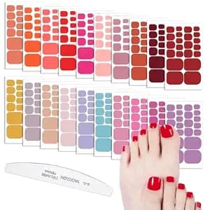 WOKOTO 20 Sheets Toe Nail Stickers Solid Color Full Nail Wraps for Women Nails, Pink - Red Nail Polish Strips for Toes Nails Art Stickers Decals Self Adhesive Nail Polish Wraps Toenail Strips