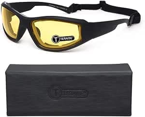 TERAISE Motorcycle Safety Goggles Safety Ski Goggles Anti-Fog Anti-Dust Protection UV400 Adjustable Sunglasses for Various Outdoor Sports (Yellow)
