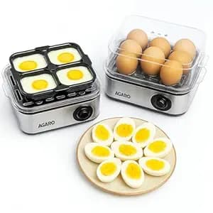 AGARO Grand Egg Boiler And Poacher, 2-in1 Boils 8 Eggs, Poach 4 Eggs, Steamed Vegetables, 3 Boiling Types, Stainless Steel Body, Transparent Lid, 500W, Silver