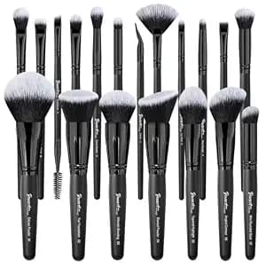 Bueart Design 19Pcs ULTRA SOFT Black labeled DENSE HAIR Makeup Brushes set Contains large powder Flat Foundation Ultimate Blending Make up Brush set Blush Face Brush Concealers contour Eyeshadow