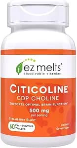 EZ Melts Citicoline - Brain Health & Memory Support Supplement - No Artificial Flavors - Non-GMO & Vegan - Strawberry Blast - 60 Dissolvable Tablets (60 Servings)