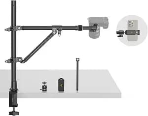SMALLRIG Triangle Camera Desk Mount, Max. Load 3kg/ 6.6lbs, Overhead Mount with Auxiliary Support Rod, with Phone Holder and Small Ball Head for Camera/Phone/Light/Webcam