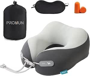 Travel Pillow 100% Pure Memory Foam Travel Neck Pillow, Traveling Pillow for Airplane、Car、Home、Office (Dark Grey)