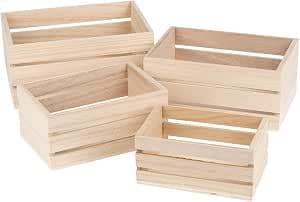 Ideen mit Herz 4 x Small Wooden Rectangular Crates - Various Sizes