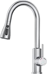 Kitchen Tap, Kitchen Sink Mixer Taps with Pull Out Spray Head, 360°Swivel Spout, 4 Modes, Single Handle Stainless Steel Pull Down Bar Faucet for Single Hole Sink,No Plumber,Nickel