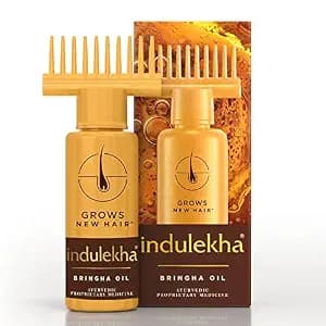 Indulekha Bringha Ayurvedic Hair Oil 50 ml|| Hair Fall Control and Hair Growth with Bringharaj & Coconut Oil - Comb Applicator Bottle for Men & Women