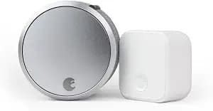 August Home Smart Lock Pro + Connect Hub - Wi-Fi Smart Lock for Keyless Entry - Works with Alexa, Google Assistant, and more – Silver