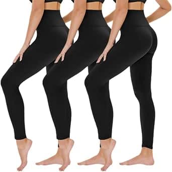 Tnnzeet Pack of 3 Pairs of Leggings, Women's High-Waist, Black Leggings, Opaque, for Sports, Gym