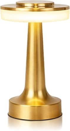 Cordless Metal Desk Lamp, Touch Sensor Control LED Table Lamp,3 Color Stepless Dimmable Battery Powered Lamp for Living Room, Dorm, Home Office (Gold)