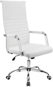 Furmax Office Desk Chair High Back PU Leather White Swivel Task Chair with Arms Executive Conference Chair Adjustable Height for Home Office