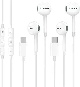 [Apple MFi Certified] USB C Headphones Wired, 2 Pack Type C Earphones/Earbuds with Mic & Remote Control Noise Cancelling Wired Earbuds USB C for iPhone 17 16 15 Pro Max, Galaxy S26 S25 Ultra, Pixel 9