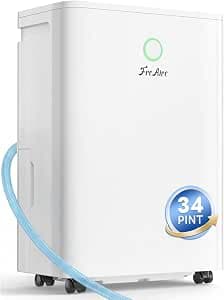 FreAire 2500Sq.Ft Dehumidifier, 34Pint Dehumidifiers for Home, Quiet Dehumidifier for Basement, Bedroom, Bathroom, with 6.56FT Drain Hose, 0.66Gal Water Tank, 3-Color Humidity Light