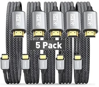 USB C to HDMI Cable 6ft [5 Pack] 4K USB 3.1 Type-C to HDMI 2.0 Cord [Thunderbolt 3/4 Compatible] with MacBook Pro/Air,Galaxy S8 to S23,iPhone 15 Pro/Max,iPad Pro, iMac, Surface