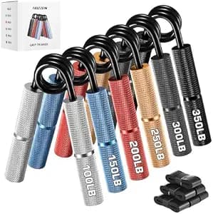 Hozzen Grip Strength Trainer, 6 Pack Grip Strength Trainer Set (50-350LB), No Slip Hand Grip Strengthener, Wrist Forearm Strengthener with Grip Tape for Strength Training, Exercise, Injury Recovery