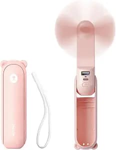 JISULIFE Handheld Mini Fan, 3 IN 1 USB Rechargeable Portable Fan [12-19 Working Hours] with Power Bank, Flashlight, Pocket Design for Travel/Summer/Concerts/Lash, Gifts for Women (Pink)