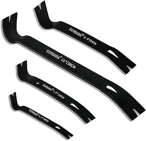 SUNBABA 4-Pack Pry Bar Set 5-1/2"/7-1/2"/9-1/2"/15" Mini Nail Puller Crowbar,Utility Heavy Duty Claw Bar,High-Carbon Steel Crow Bar Tool for Woodworking,Prying,Lifting,Pulling