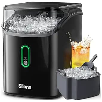 Silonn Nugget Ice Maker Countertop, Pebble Ice Makers with Crushed Soft Chewable Ice, 33lbs Per Day with Scoop, Pellet Portable Ice Machines with Auto-Cleaning for Home, Kitchen, Office, Black