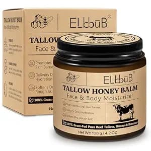 ELBBUB Whipped Tallow Cream for Face & Body - 100% Grass-Fed Beef Tallow, Natural Honey & Beeswax Moisturizer, Deep Hydration & Nourishment, Oil-Free & Unscented, Fast Absorbing