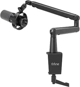 FIFINE Dynamic Microphone and Low Profile Arm Stand Set, XLR/USB Podcast Recording PC Mic for Vocal Streaming Bundle with Metal Boom Arm, Mute Button, Headphones Jack for Gaming Studio (K688+BM88)