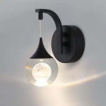 Sedelan Modern Wall Lamp Fixtures, Indoor Moon Crystal Wall Sconces, 5W LED Dimmable Wall Lights for Bedroom Bedside Living Room Corridor Hallway, Sand Black