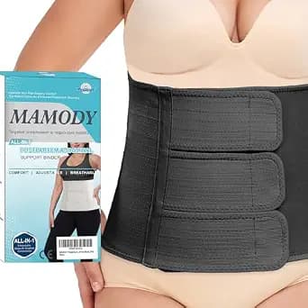 Postpartum Belly Band abdominal Binder for Natural Delivery & C-Section, Adjustable Compression Wrap, Abdominal Support Belt (Black, S/M)
