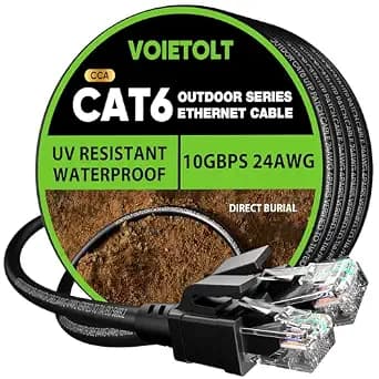 Cat 6 Outdoor Ethernet Cable 200 ft, 24AWG 10Gbps Cat6 Cable Cord Waterproof Direct Burial LLDPE UV Jacket, Internet Network Cable with 60 Ties Support Cat6 Cat5e Cat5, CCA, UTP for PC