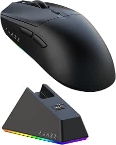 AJAZZ AJ139 V2 MC Wireless Gaming Mouse, PAW3311 Sensor, 24K DPI, 2.4G/USB-C/BT, 500mAh Battery, Ultra-Light 66g, RGB Magnetic Charging Base, 80 Million Clicks Life, Compatible with PC and Mac, Black