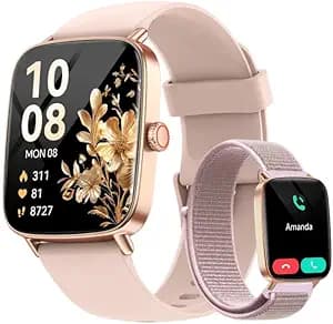 Smart Watch for Women, 1.85" HD Smartwatch Compatible iPhone/Samsung/Android (Answer/Make Calls), 100+ Sport Modes Fitness Tracker with Heart Rate/Sleep/SpO2 Monitor, IP68 Waterproof, with 2 Bands