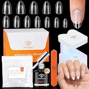 modelones X Nail Gel Kit Short Almond, 9-in-One Nail Glue with Mini UV Light 216Pcs 12Sizes Pre-Etched Press ons Fake Acrylic Extension Kit DIY Salon Gift for Women