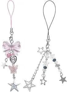 cioatu 1-4PCS Cute Phone Charms Aesthetic Y2K Cell Phone Charms Strap Pink Strawberry Butterfly Star PhoneCharm Y2K Accessories for Bag Keychain Airpods Camera Pendants Decor