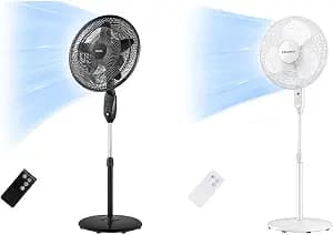 PELONIS PFS45A5BBB 18 inch 5-Blade Oscillating, Adjustable Standing Pedestal Remote, LED Display, 5 Speed Setting & 16'' Pedestal Remote Control Oscillating Stand Up Fan 7-Hour Timer