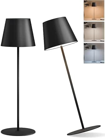 FUYO Pack of 2 LED Table Lamps, Wireless Battery, Bedside Lamp, USB-C Rechargeable, Touch Dimmable, 3-Level Warm Light, Waterproof, for Indoor and Outdoor Use (Black)